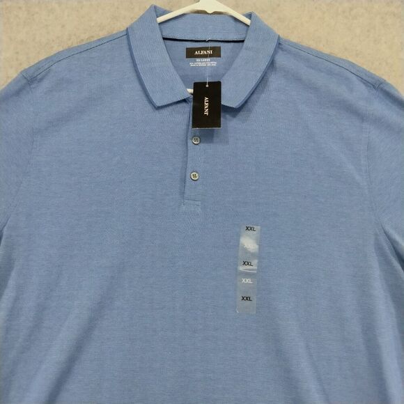 Alfani NEW! Polo Shirt Mens XXL Blue Short Sleeve Regular Fit Striped Gold Work - Picture 2 of 10
